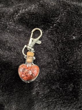 Heart Bottle Keychain with Red Stone Chips